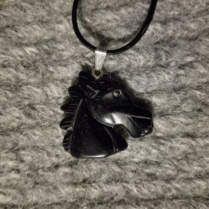 COPY Black agate gemstone horse head pendant, NWOT, artisan, unisex